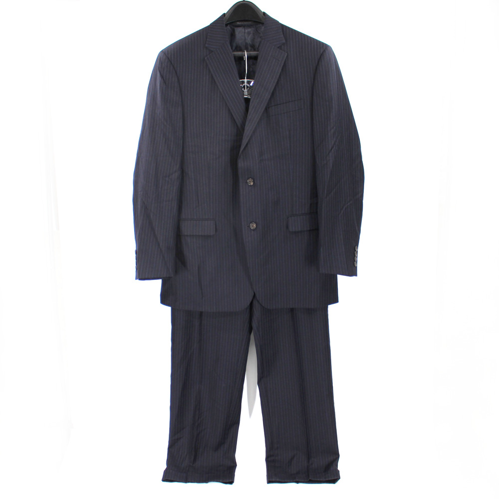 Ralph Lauren Navy Wool Pinstripe Single Breasted 2 Pc Suit Coat Pants 42L Jacket